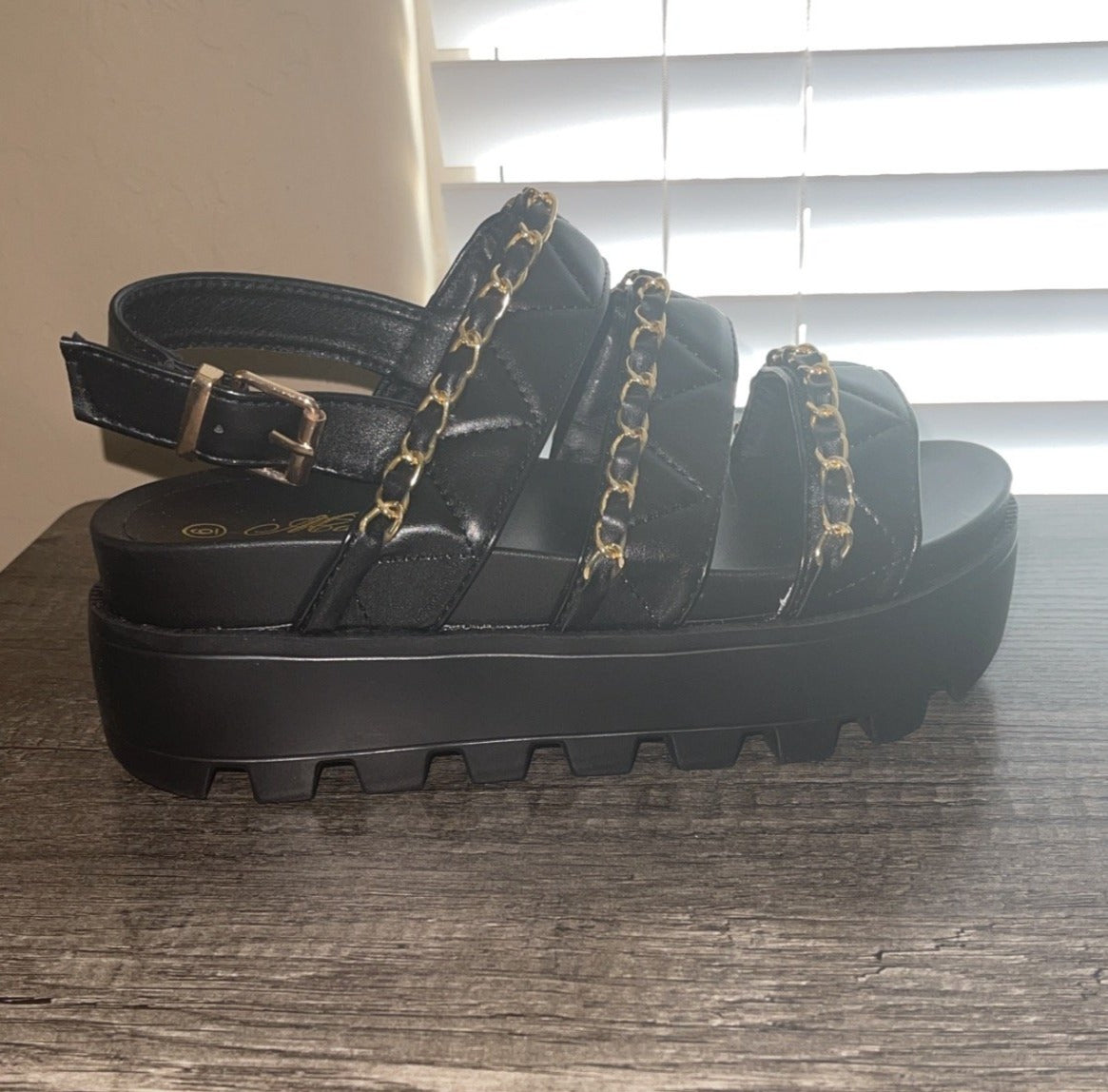 Chain Me Platform Sandals - Black