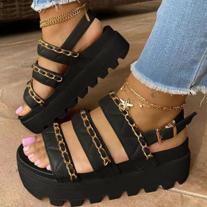 Chain Me Platform Sandals - Black