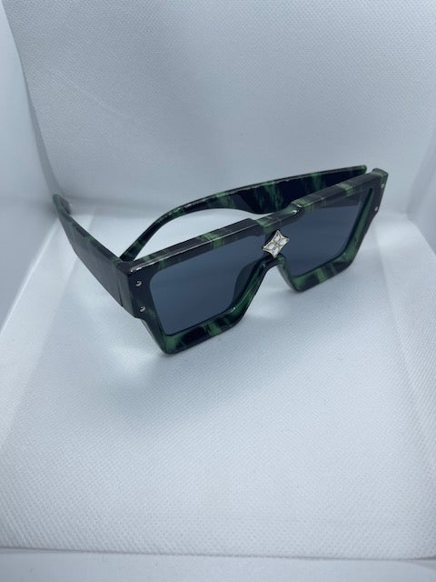 Cyclone Sunglasses - Green Marble (Silver)